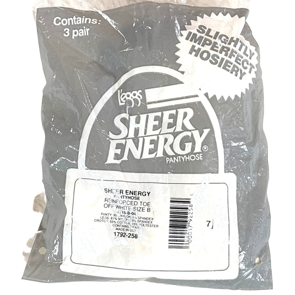 Leggs Sheer Energy Pantyhose Size B Off White Vintage NOS Made in USA 3 Pairs